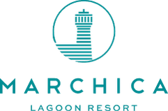 Logo de la empresa Marchica, representando un personaje estilizado en azul sobre fondo verde